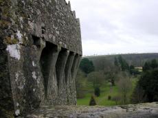 castle stone ramparts bricks masonry weathered park grass tress moss