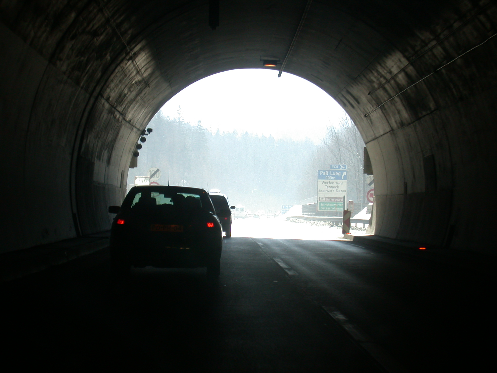 tunnel snow road cars mountain