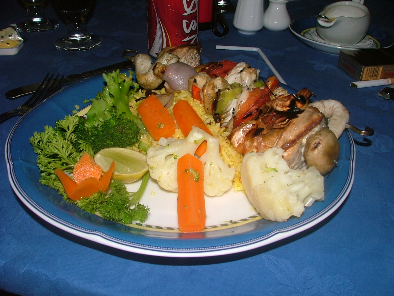 melvin food restaurant plate dinner shrimp shrimps vegetable rice carrots fried food