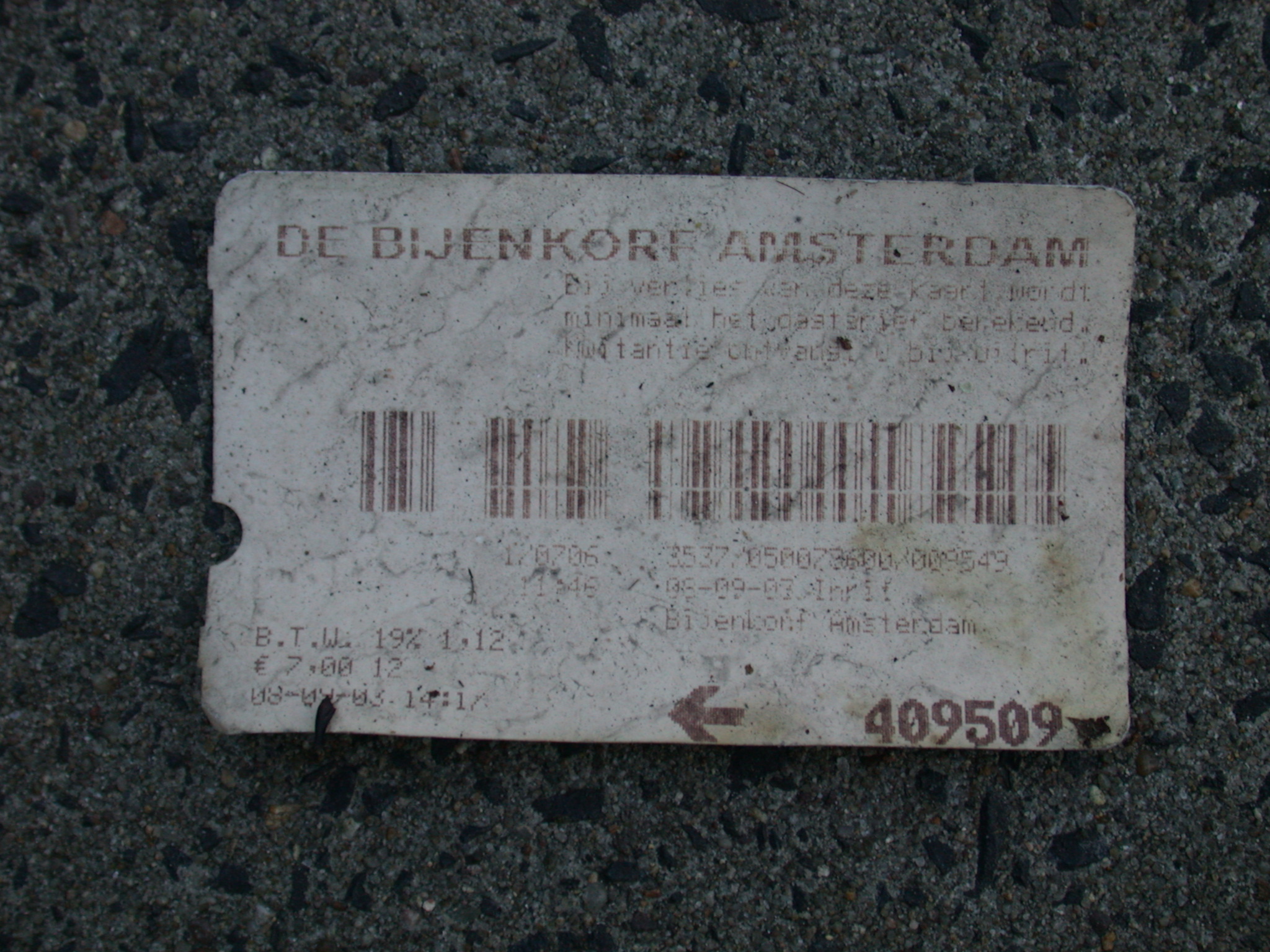 parking ticket de bijenkorf square piece of paper barcode free