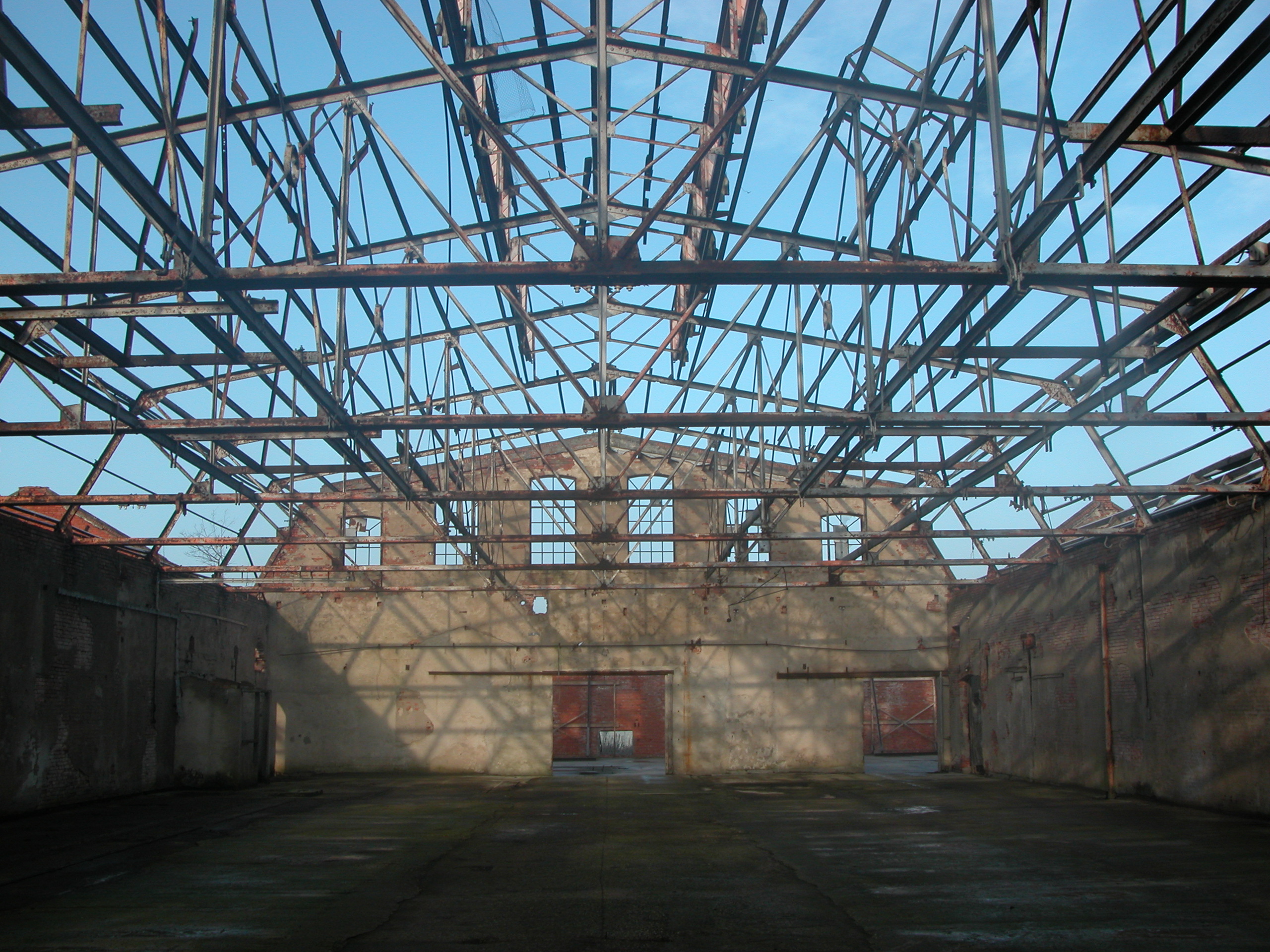 factory hall without roof beams abandoned industry