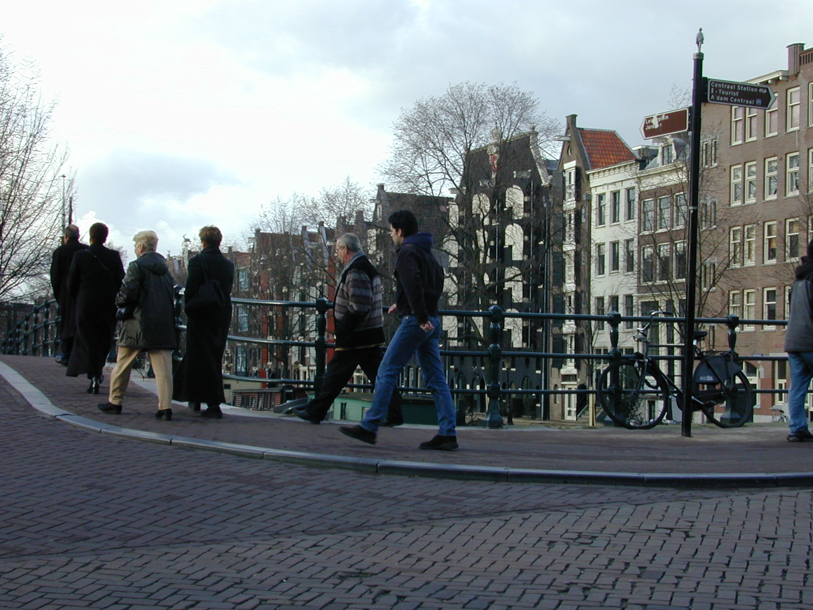 bridge city walking people men women amsterdam