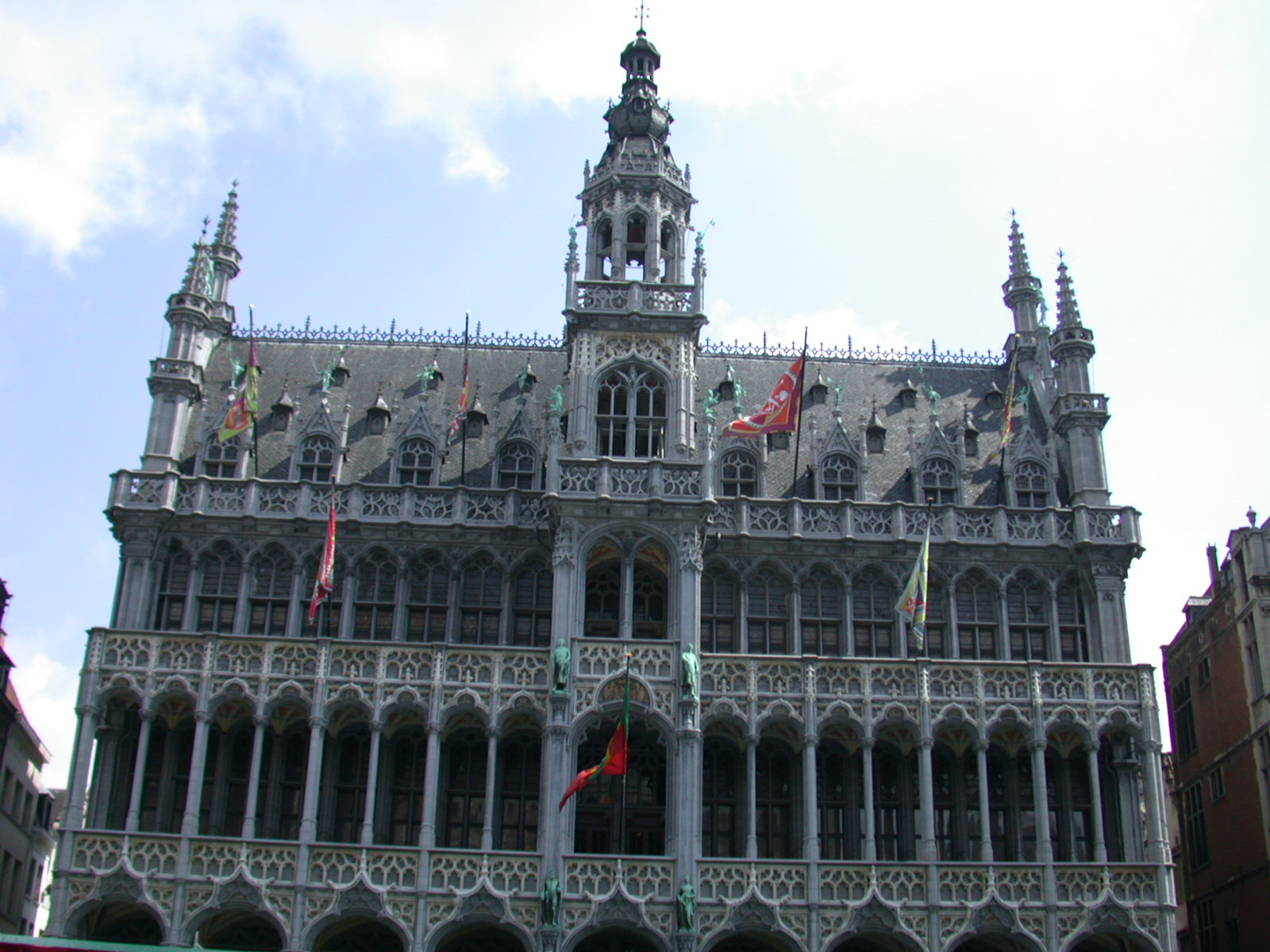 architecture exteriors gothic municipalhouse townhall building fascade flags belgium