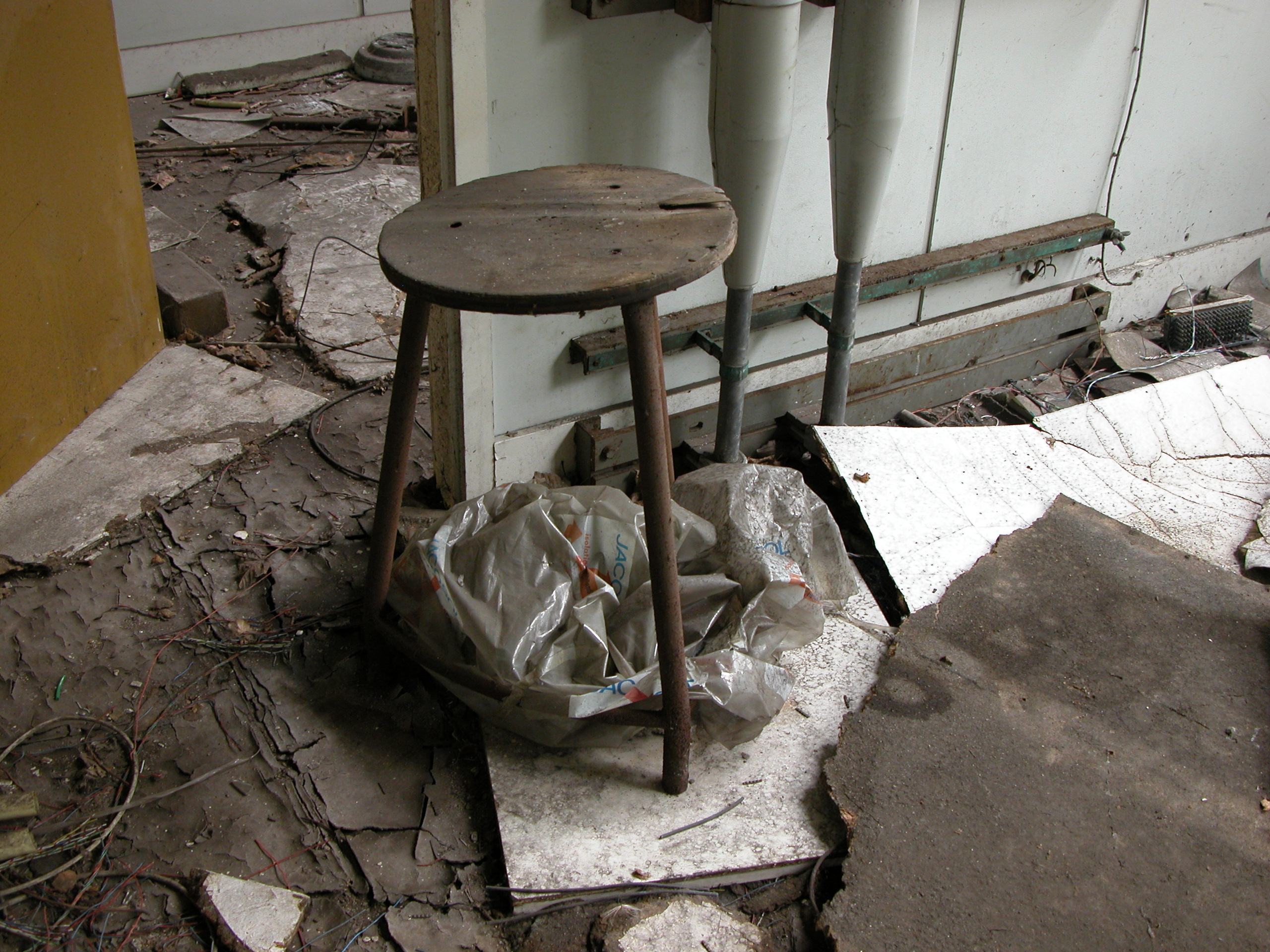 architecture interiors abandoned factory office stool