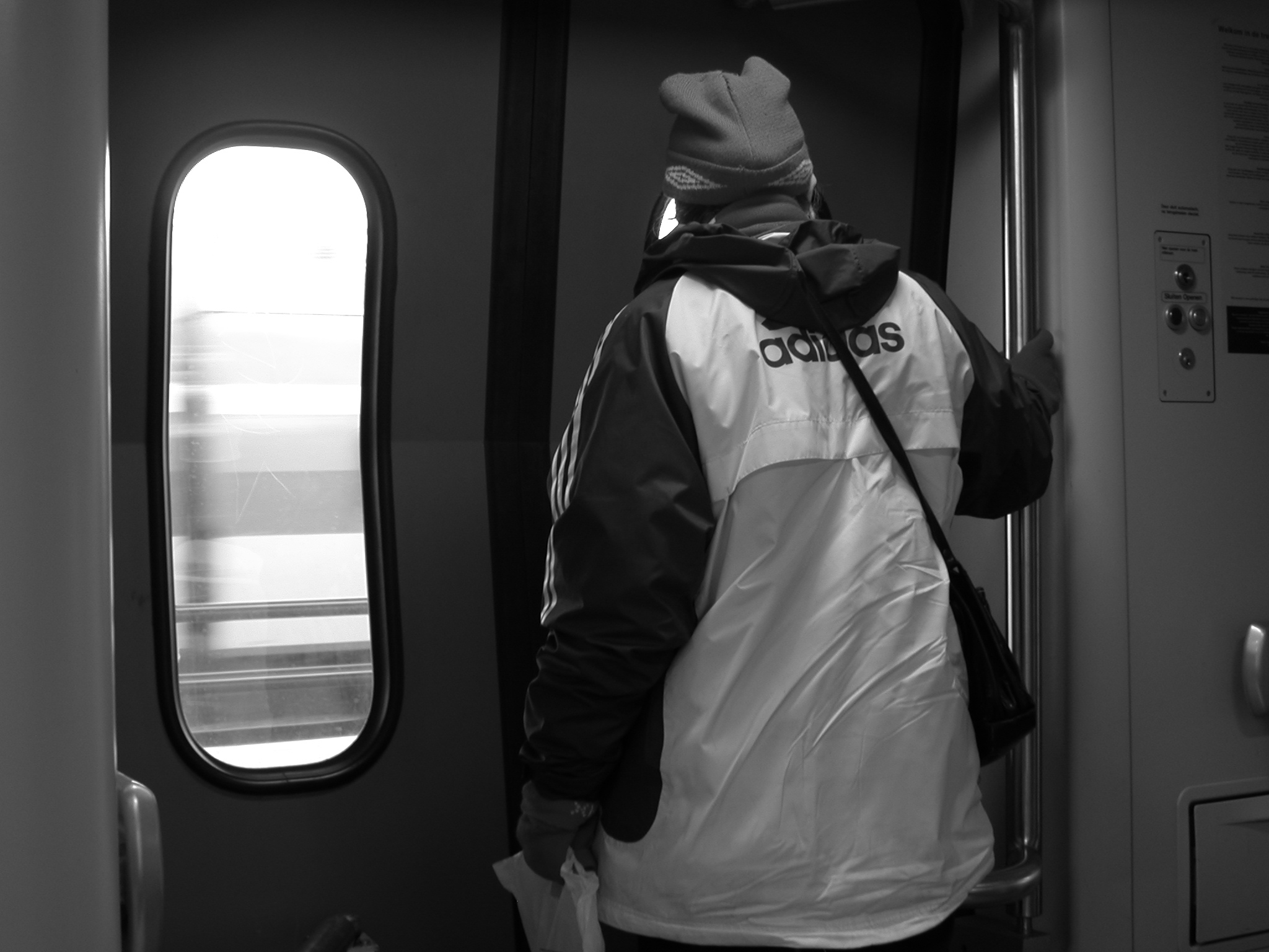 grayscale train interiors human passenger travelling travel trainpassenger waiting humanoid characters nature humanoids male coat adidas cloths texture wrinkles