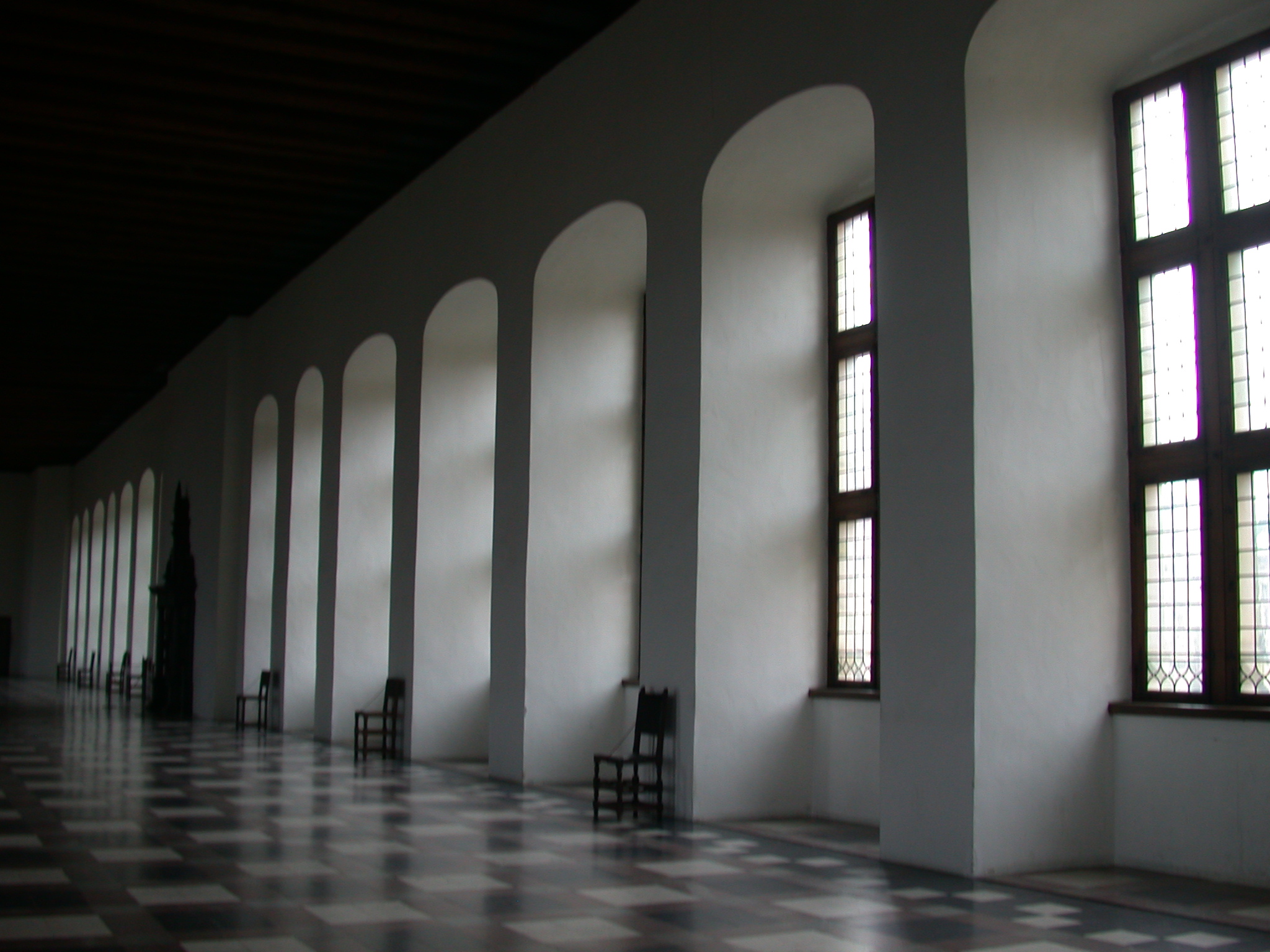 janneke church monestary hall hallway windows black and white
