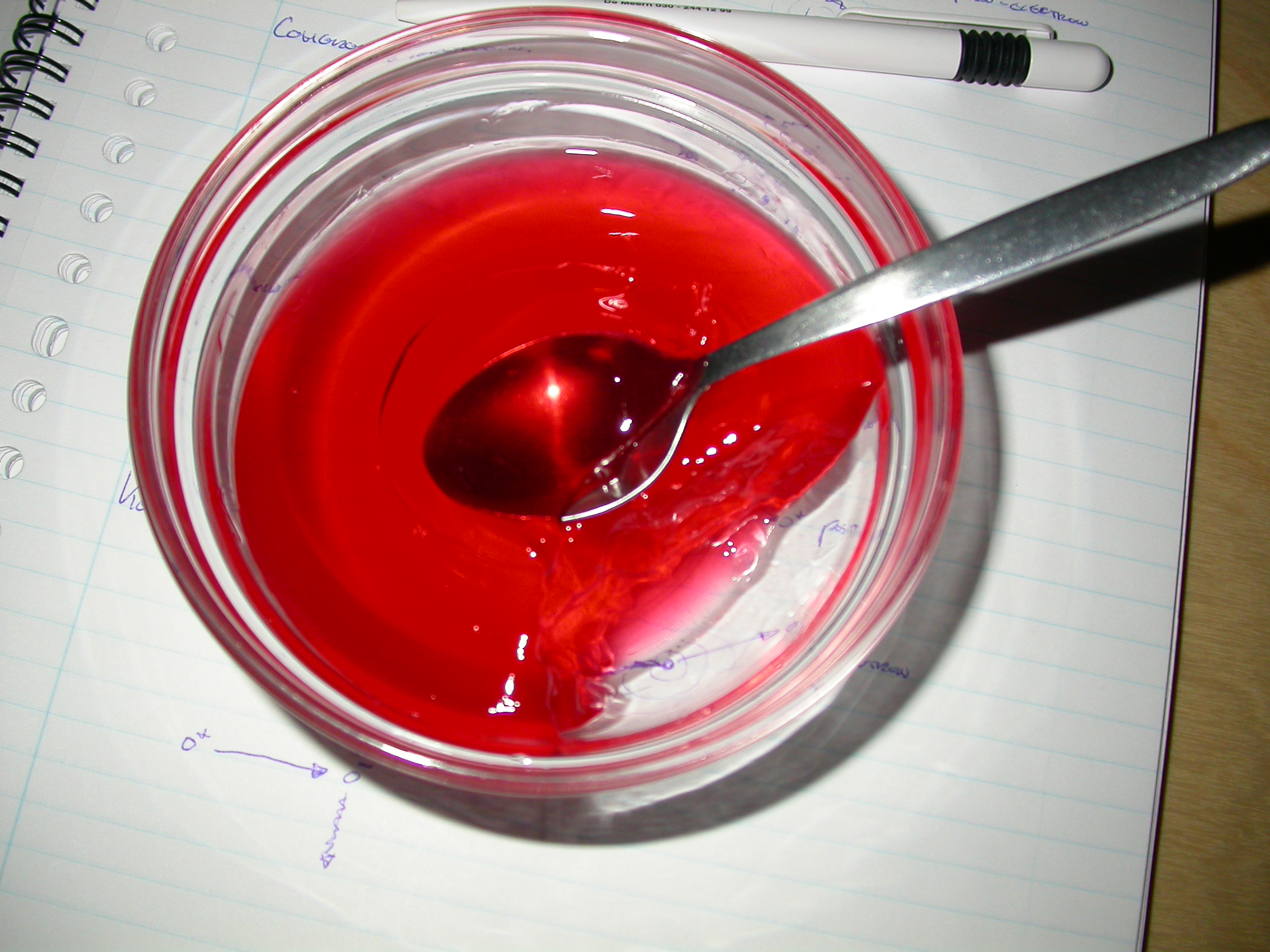 paul pudding red in glass while studying jelly spoon textures