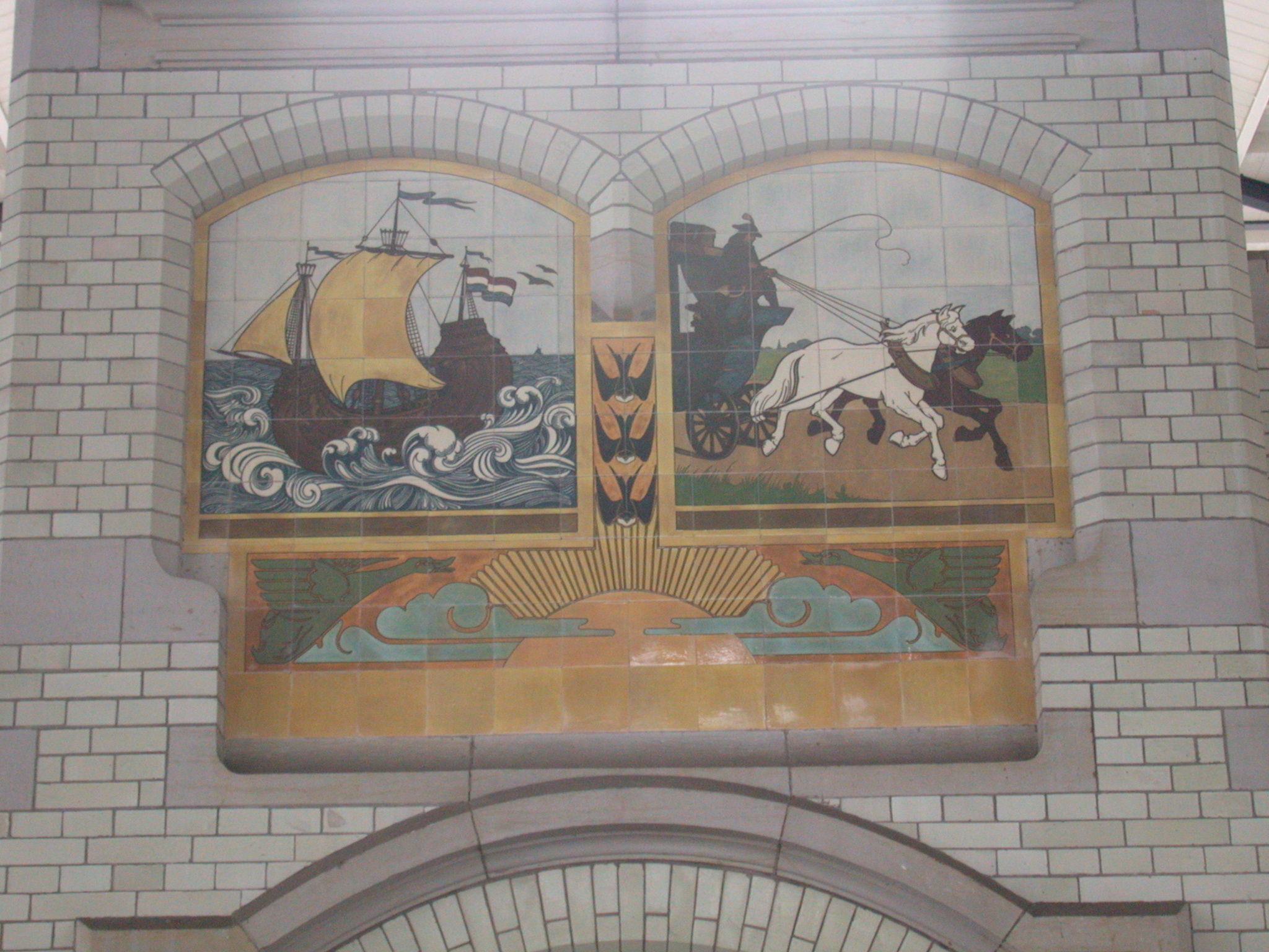 art paintings tiles haarlem station ship mediavel mediaval transport voc coach horse horses carriage duck ducks swallow swallows
