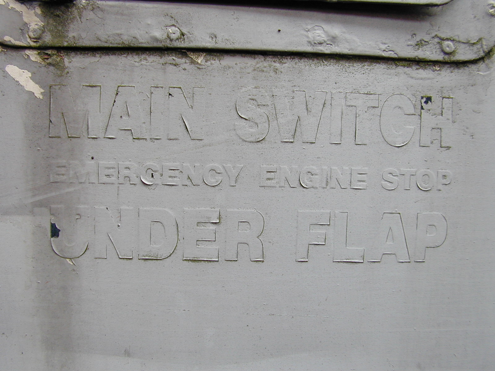 metal painted white typo typography modern sticker stickers main switch emergency engine stop under flap wall texture