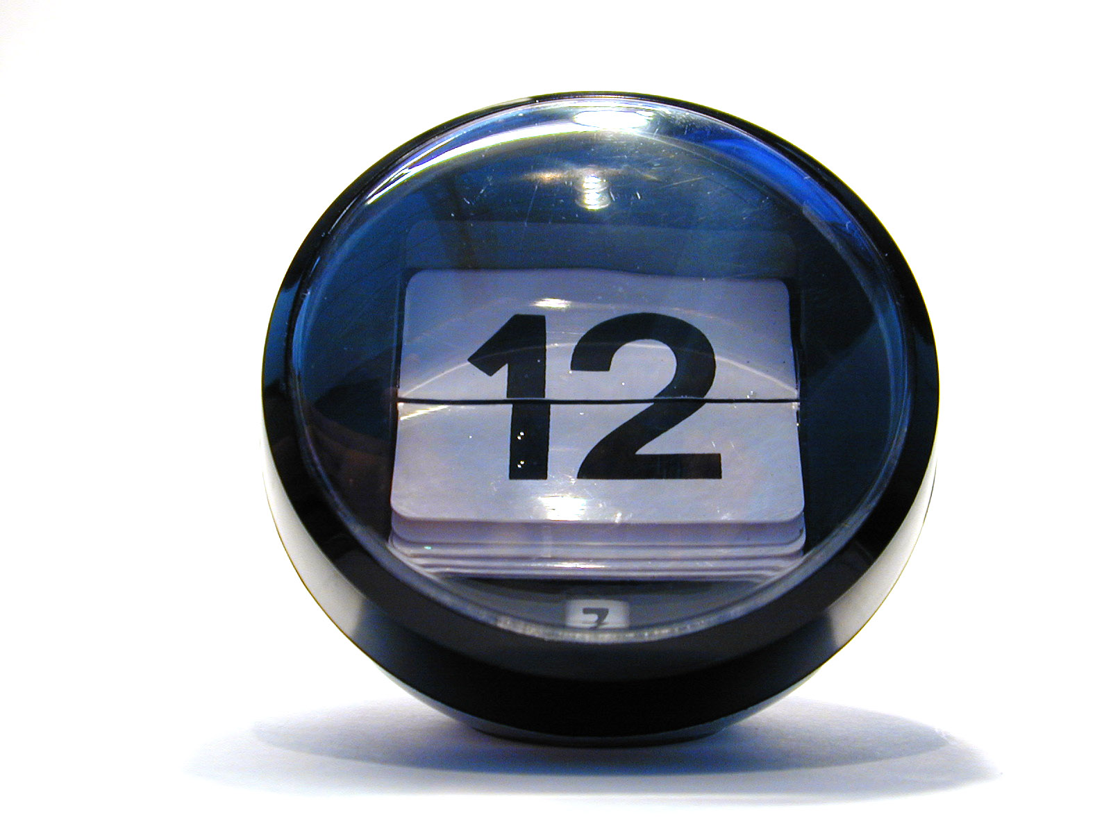 bulb sphere clock calendar round plastic shiny 12 twelve blue